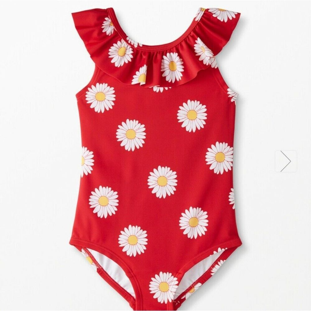 Hanna Andersson Sunblock Swimsuit Sz 2T Red Floral Ruffle One‎ Piece 85 CM - Picture 2 of 9